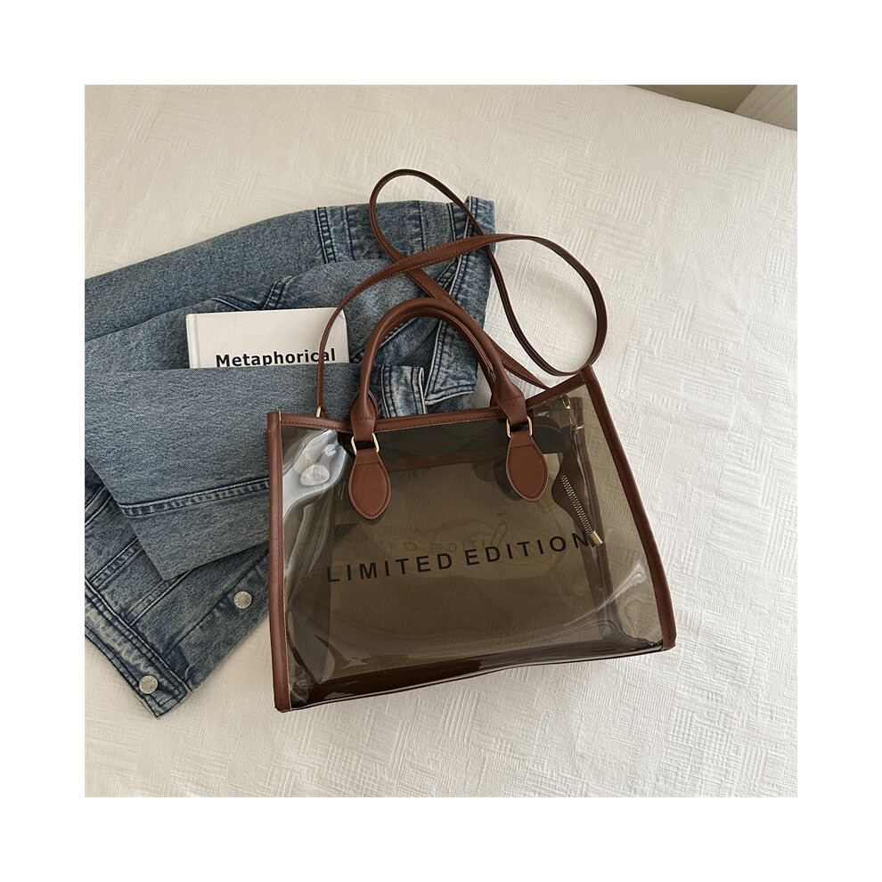 (Brown)Grand sac à main fourre-tout sophistiqué printemps été pour femme style street tendance en café noir et