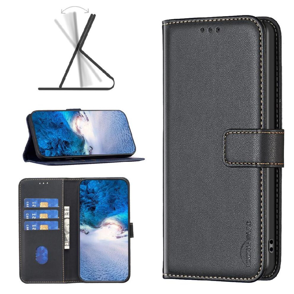 (Black) Flip Case For Oneplus 12R Leather Case Multi Card Slot Multi-Color Business Wallet Black 764563446230