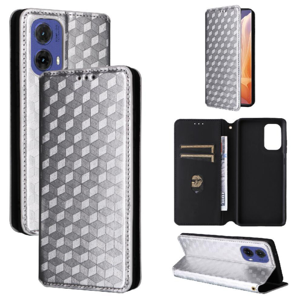 (Silver) Flip Case For Motorola Moto S50 Neo 5G Magnetic Closure 3D Pattern Wallet Card Slots Holder Pu Leather Silver 764563447862