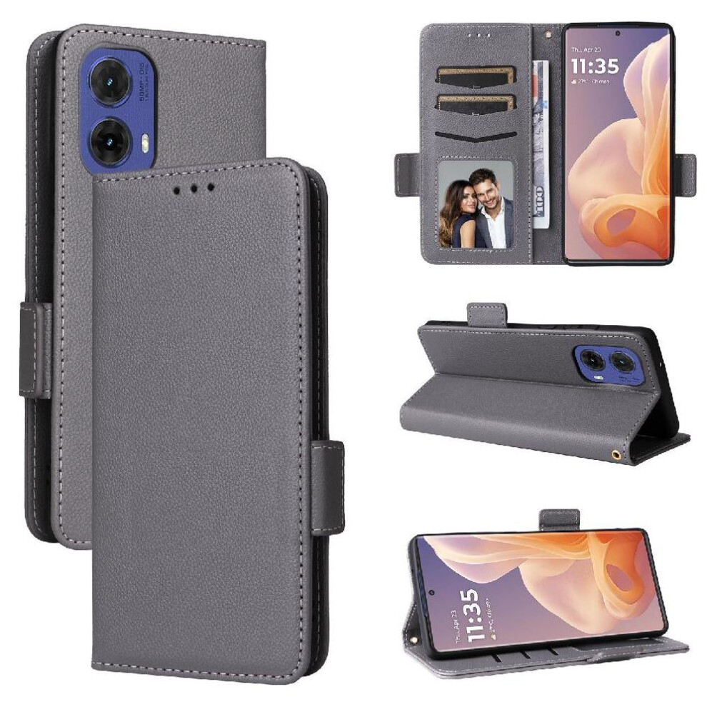 ( ) Flip Case For Motorola Moto S50 Neo 5G Pu Leather Side Buckle Wallet Magnetic Card Slots Holder Gray 764563448043