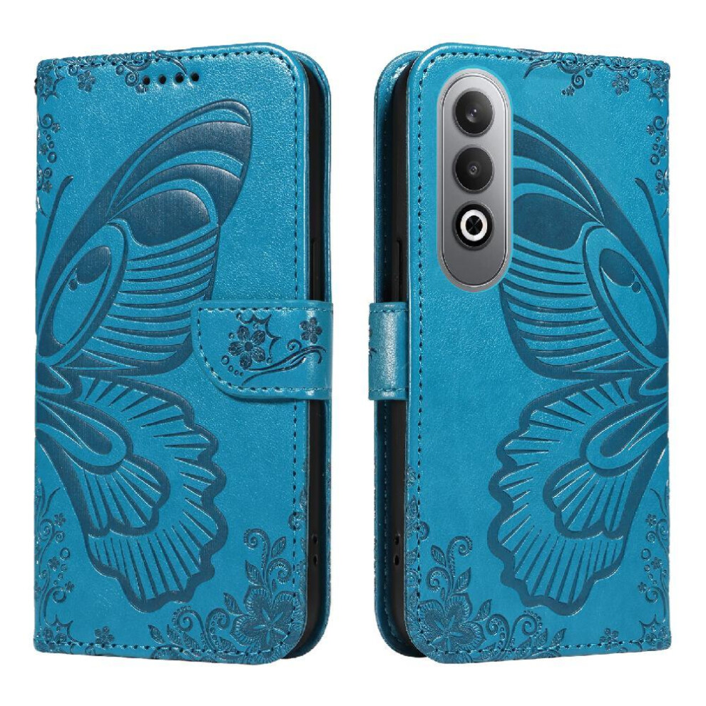 (Blue) Flip Case For Oneplus Nord Ce4 5G High Quality Leather Embossed Butterfly Detachable Hand Strap With Credit Card Slot Blue 764563448876