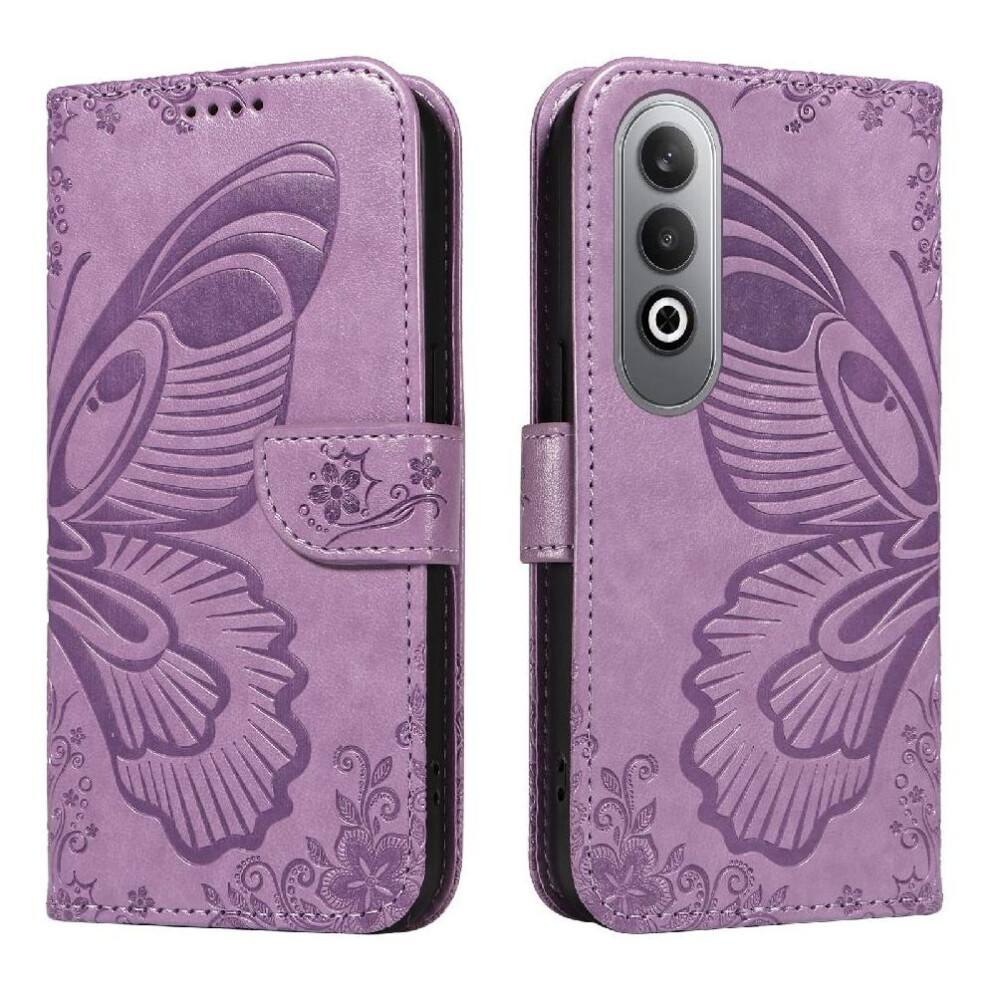 (Purple) Flip Case For Oneplus Nord Ce4 5G High Quality Leather Embossed Butterfly Detachable Hand Strap With Credit Card Slot Purple 764563448852