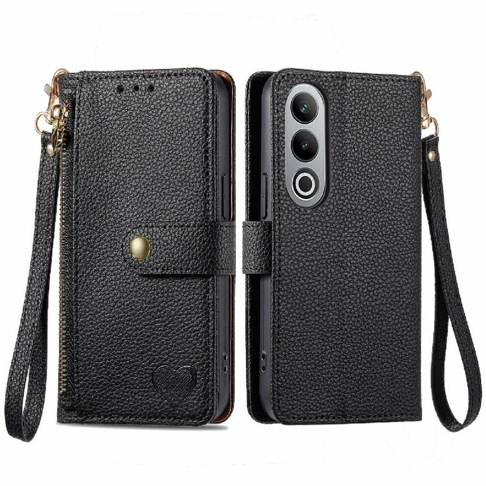(Black) Flip Case For Oneplus Nord Ce4 Shockproof Love Leather Case Wallet Zipper Black 764563449262