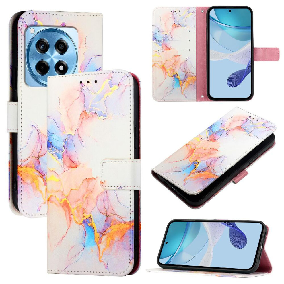 (White) Case For Oneplus 12R 5G Kickstand Wallet Marble Pattern Pu Leather White 764563449682