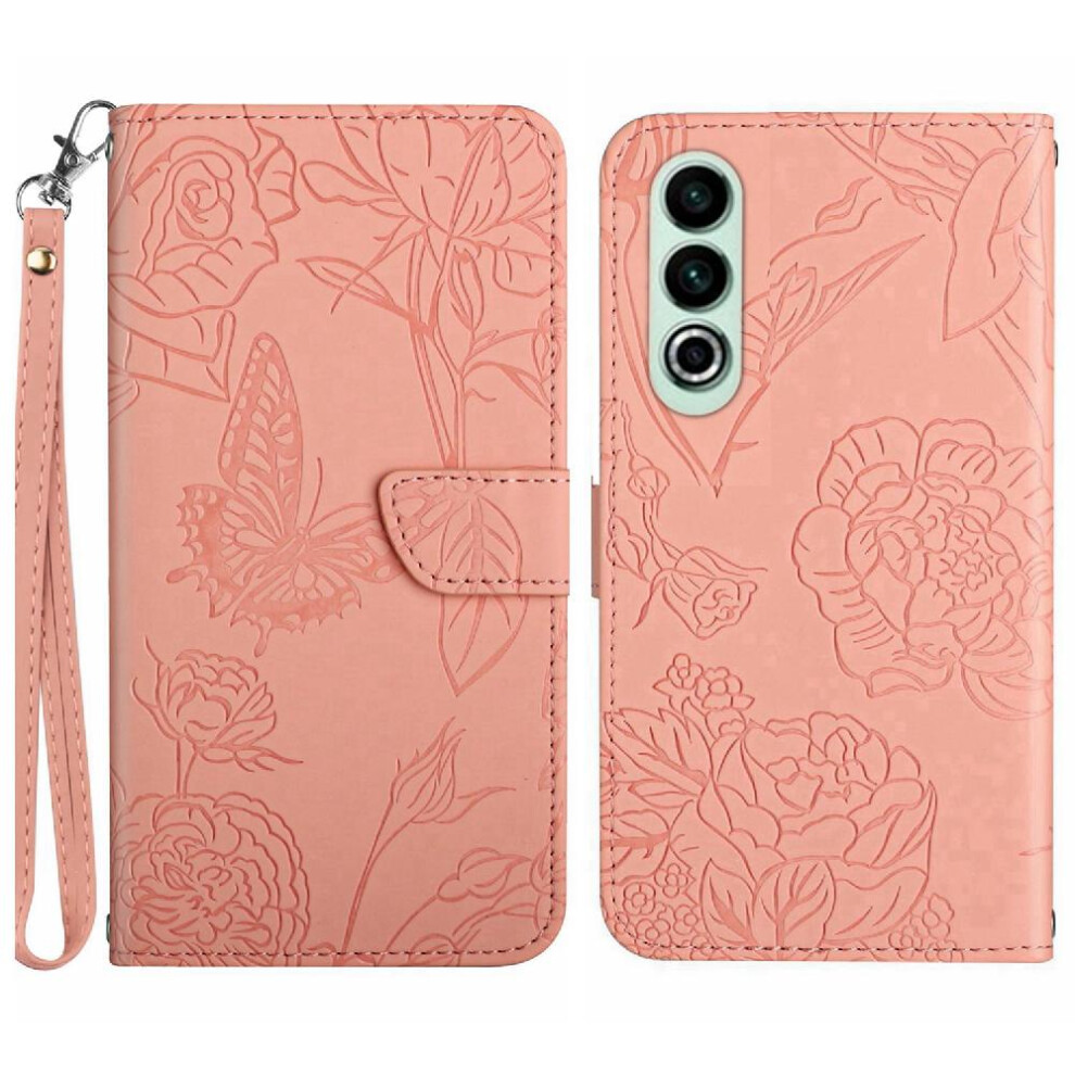 (Pink) Flip Case For Oneplus Nord Ce4 Flowers And Butterflies Anti-Drop Protection Shockproof Leather Case With Wrist Strap Pu Leather Flip Cover Pink 764563450282