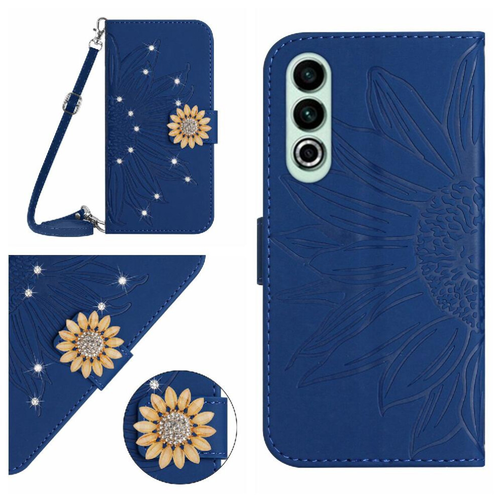 (Dark ) Case For Oneplus Nord Ce4 Kickstand Protective Sunflower Leather Wallet With A Long Lanyard With Card Slot Stand Blue 764563450350