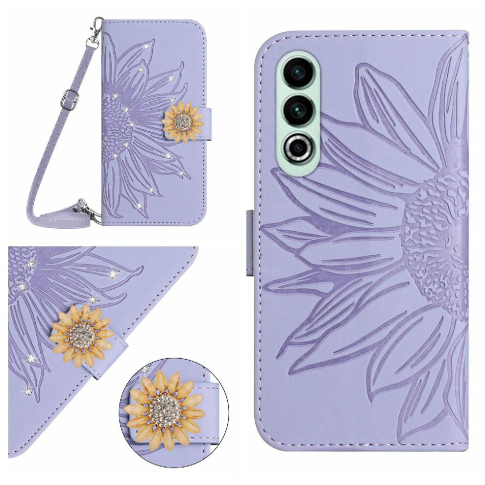 ( Violet) Case For Oneplus Nord Ce4 Kickstand Protective Sunflower Leather Wallet With A Long Lanyard With Card Slot Stand Light 764563450343