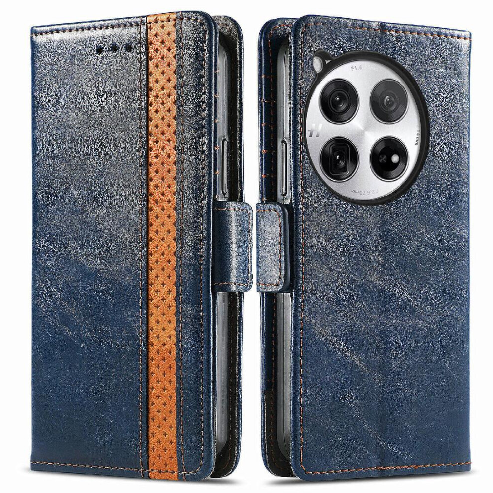 (Blue) Flip Case For Oneplus 12 Splicing Multi-Color Wallet Multi-Card Slot Business Blue 764563450909