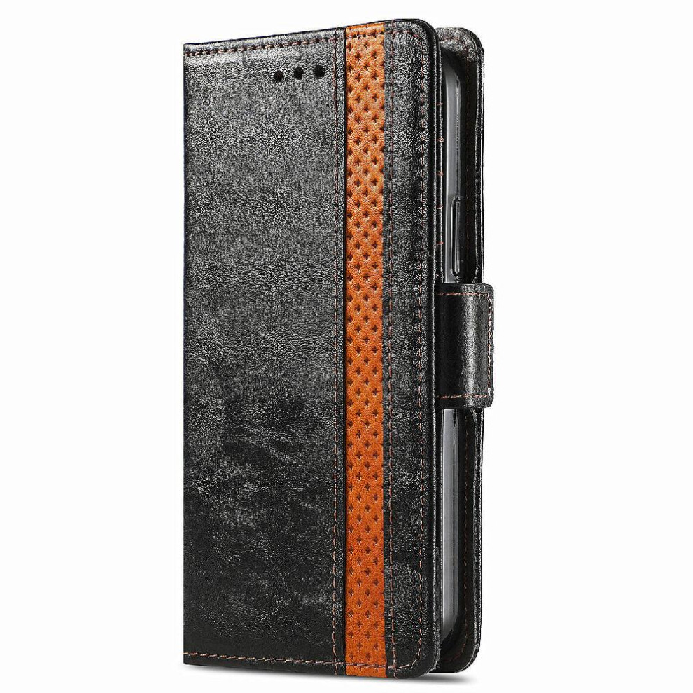 (Black) Flip Case For Oneplus 12R Splicing Multi-Color Business Wallet Multi-Card Slot Black 764563450954