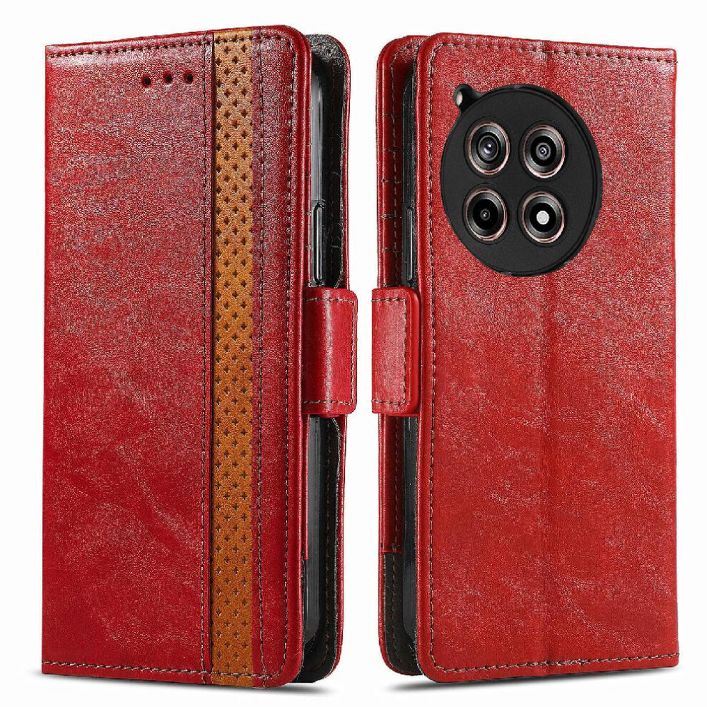 (Red) Flip Case For Oneplus 12R Splicing Multi-Color Business Wallet Multi-Card Slot Red 764563451005