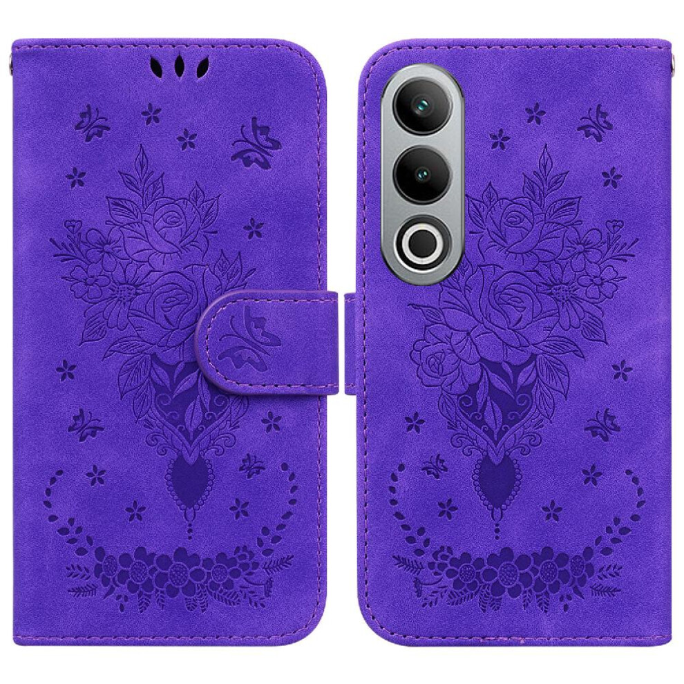 (Purple) Case For Oneplus Nord Ce4 5G Card Slots Wallet Case Emboss Rose Flowers Kickstand Flip Pu Leather Cover Purple 764563451142