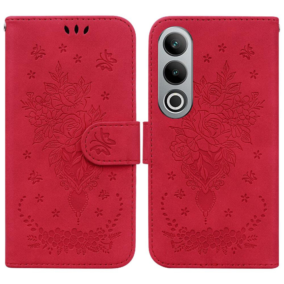 (Red) Case For Oneplus Nord Ce4 5G Card Slots Wallet Case Emboss Rose Flowers Kickstand Flip Pu Leather Cover Red 764563451159