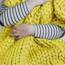 (100*120cm, yellow) Knitted Weighted Blanket, Hand Made Knit, Blanket For Sleep Or Home Decor