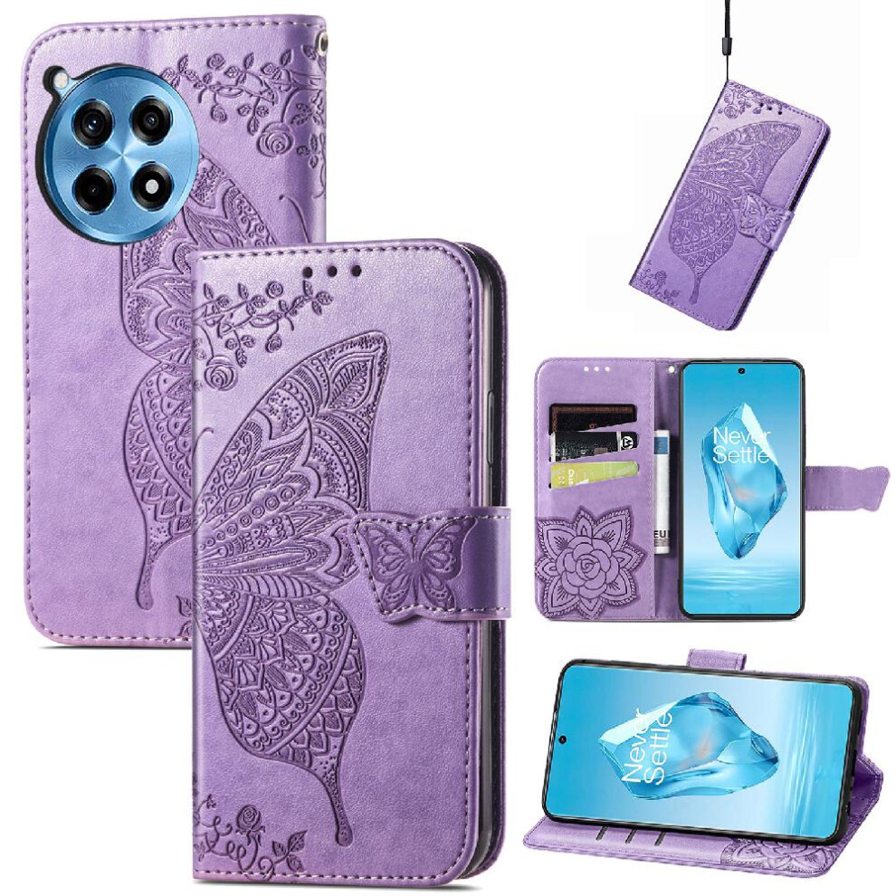 ( Violet) Case For Oneplus 12R Butterfly Multi-Color Business Wallet Wing Light 764563452415
