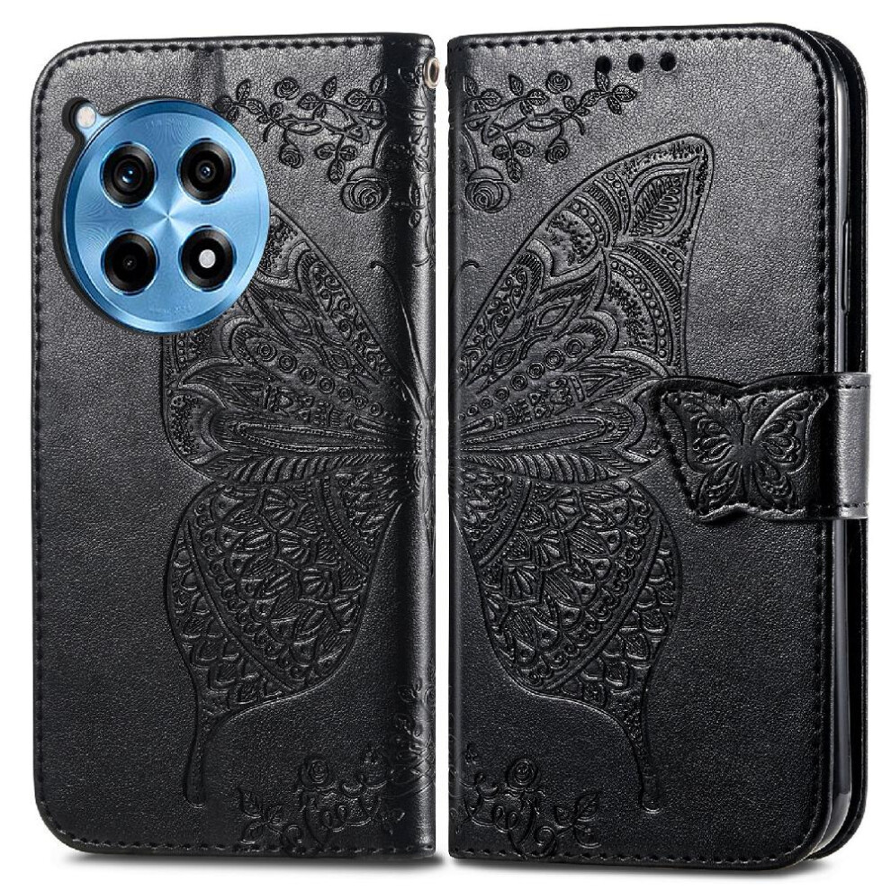 (Black) Case For Oneplus 12R Butterfly Multi-Color Business Wallet Wing Black 764563452385