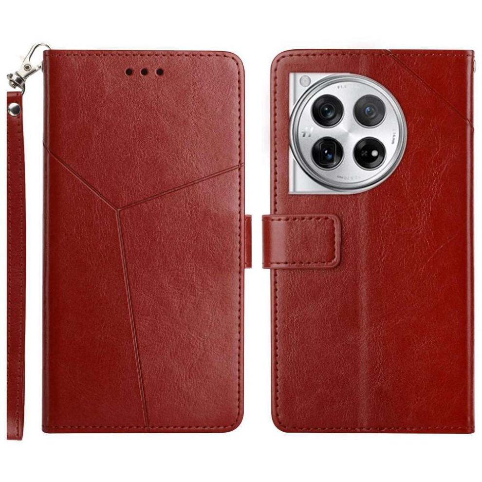 Photos - Case   For OnePlus 12 5G Flip Cover Book Folding Leather Wallet Shockproof TPU Shell Kickstand-Durable(Brown)