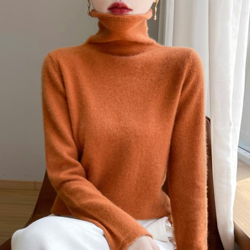 (tangerine yellow, L) Women&apos;s Cashmere Sweater Qinghe Cashmere 30% Cashmere 70% Wool Autumn And Winter Cashmere Pullover Soft And Warm