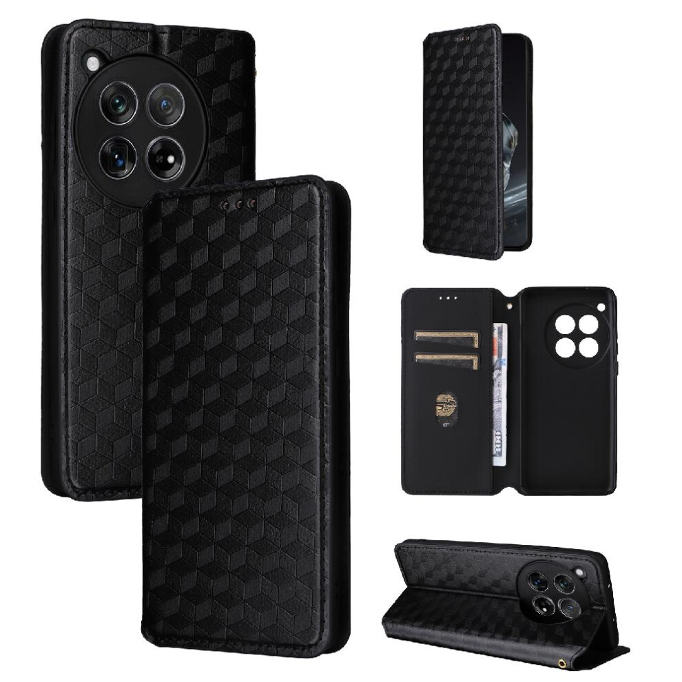 (Black) Case For Oneplus 12R 5G Pu Leather 3D Pattern Card Slots Holder Wallet Magnetic Closure Black 764563454105