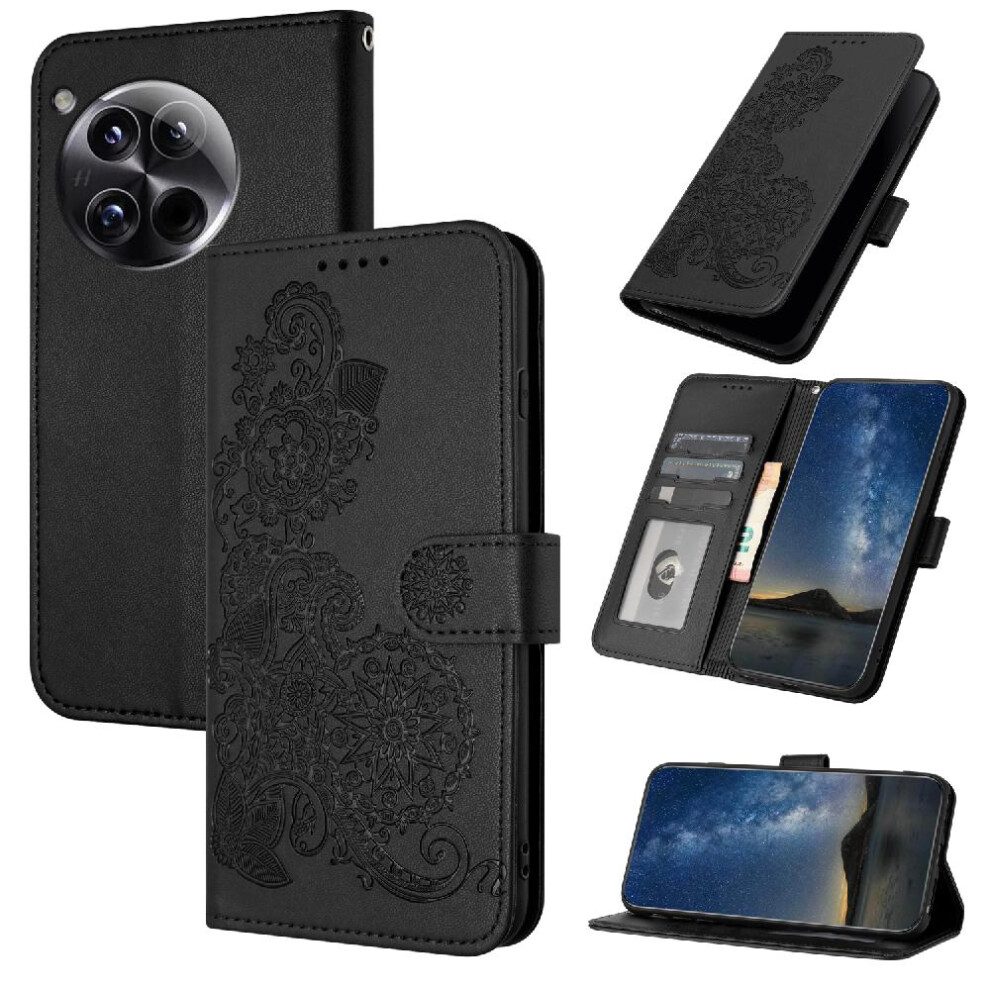 (Black) Case For Oneplus 12 Kickstand Protective With Card Slot Stand Flip Folio Book Pu Leather Magnetic Closure Black 764563454556
