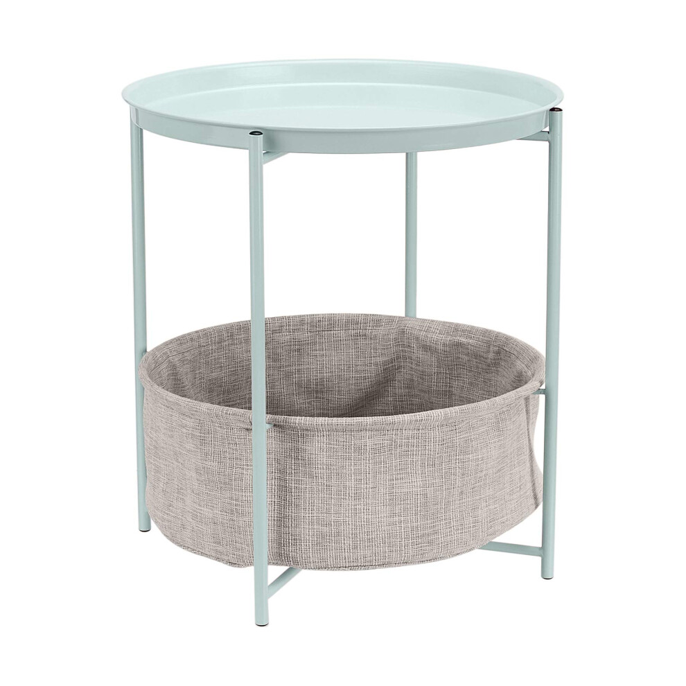 Amazon Basics Round Storage End Table  Side Table with Cloth Basket  Mint Green/Heather Gray  18 in x 18 in x 19 in