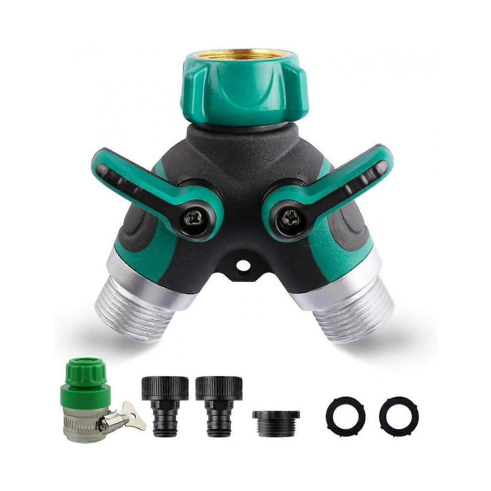 2 Way Hose Splitter, Garden 2 Way Hose Connector Water Taps 2 Way Distributor with Adjustable Locking Handle (1)