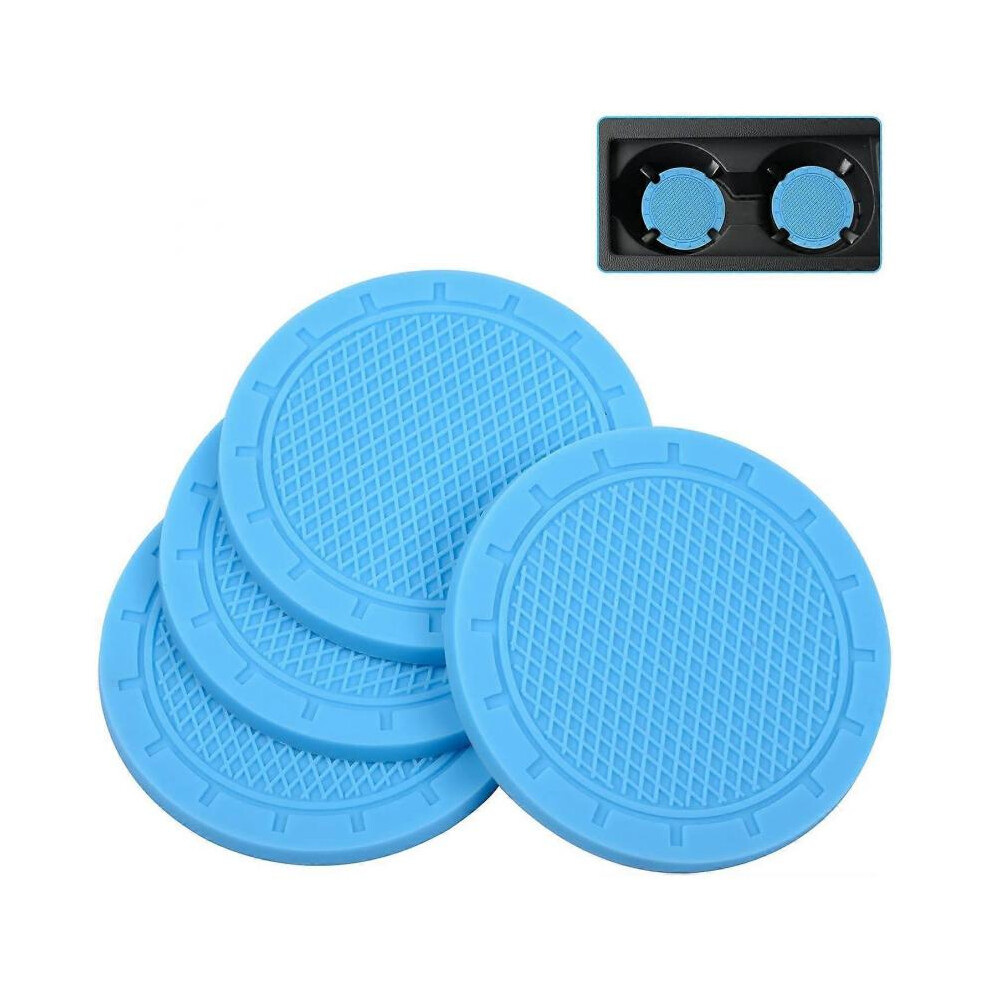 Car Coasters, Wisdompro 4 Pack PVC Car Cup Holder Insert Coaster(2.75" Diameter, LightBlue)