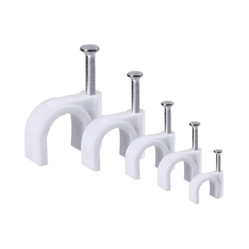 500Pcs Round Cable Ties with Steel Nail, 5 Different Size 4mm/5mm/6mm/8mm/10mm Cable Ties, Wire Fastener and Organizer, White
