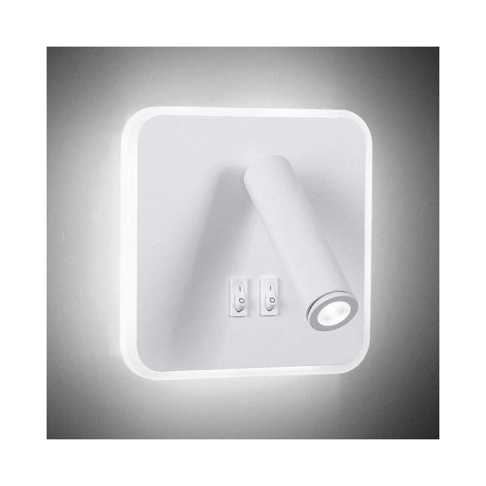 8W Modern LED Wall Light Wall Reading Light with 350 Swivel Switch 3W LED Wall Spotlight Indoor Wall Lamp, White 6000K