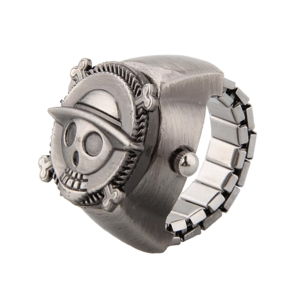 Montre de poche vintage en métal avec anneau et tête de mort pirate
