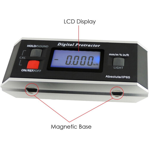 (Digital Protractor) AG-82413B Digital Protractor, Silver, 0-360 with Backlight, Absolute Angle Measurement, V-Groove Base, Magnetic, Compact, 2