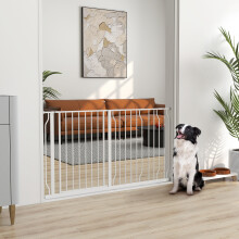PawHut Dog Gate Wide Stair Gate w/ Door Pressure Fit, 75-145W cm, White
