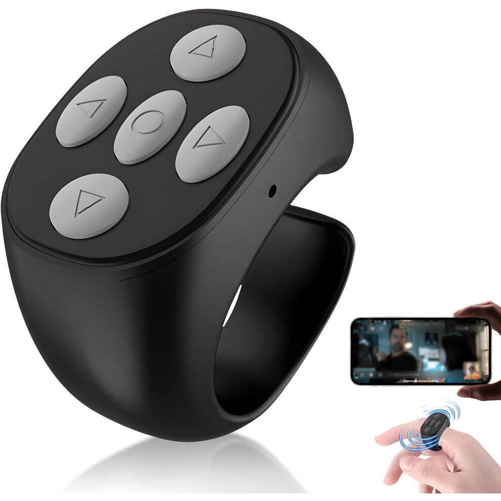 (Black) Fingertip Wireless Bluetooth Remote Control, Remote Control Shutter/Clicker,Scroll Videos,Volume Control,Compatible Ios (Black) Black 749691194611