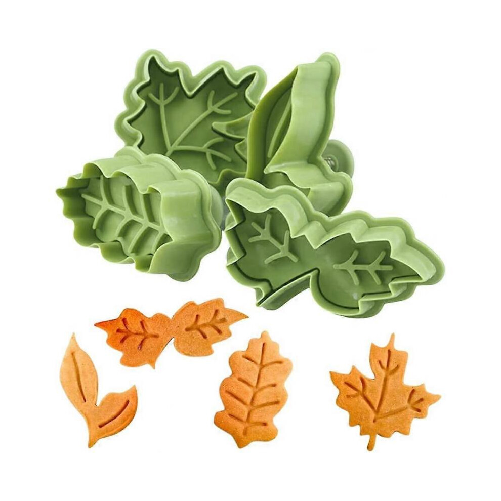 Green Leaf Maple Leaf Shape Cookie Cutter Cake Decoration Mold Set Cookie Stamp for Christmas Spring Autumn.