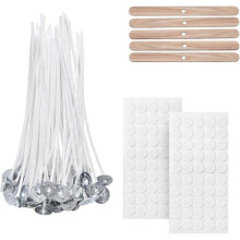 100 Cotton Candle Wick Pieces for DIY, Smoke-Free (10cm with 5 Holders and 100 Adhesive Points)