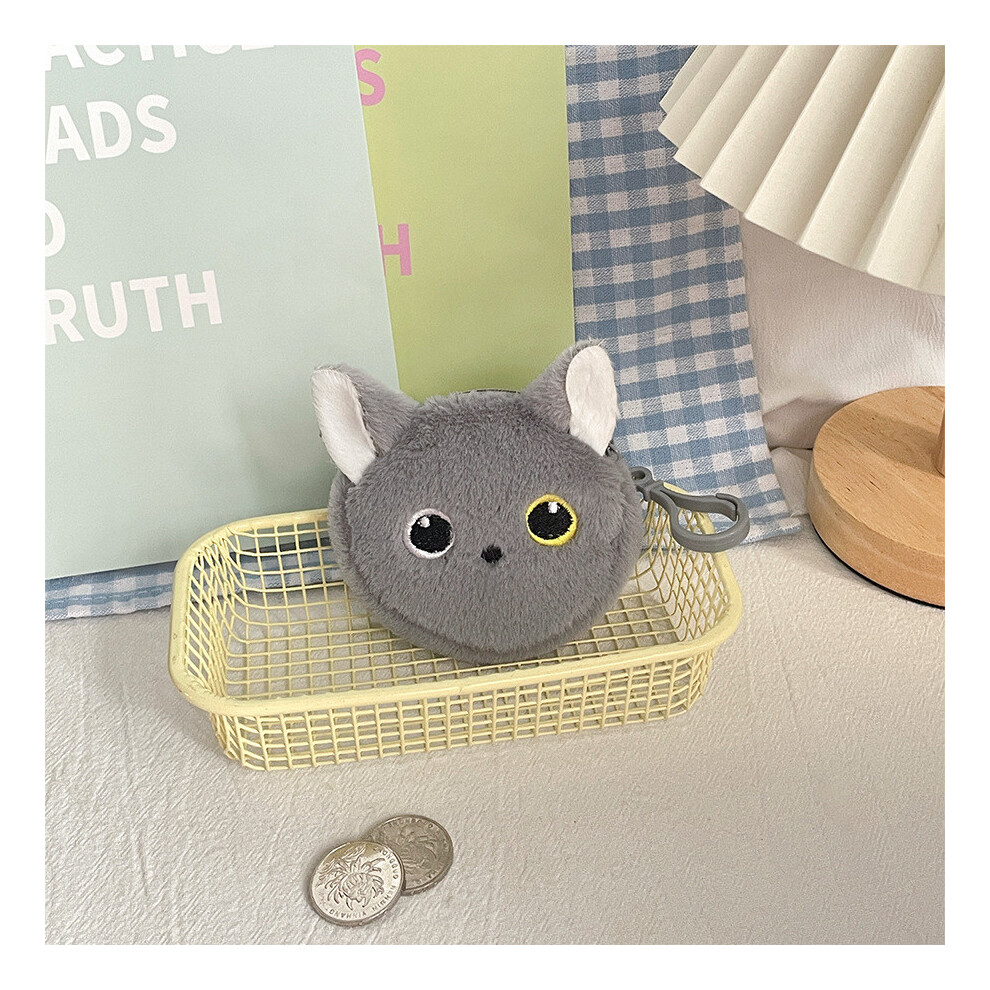 (Gray)Joli chat peluche porte monnaie porte clé pour enfants dessin animé bureau décoration cadeau et