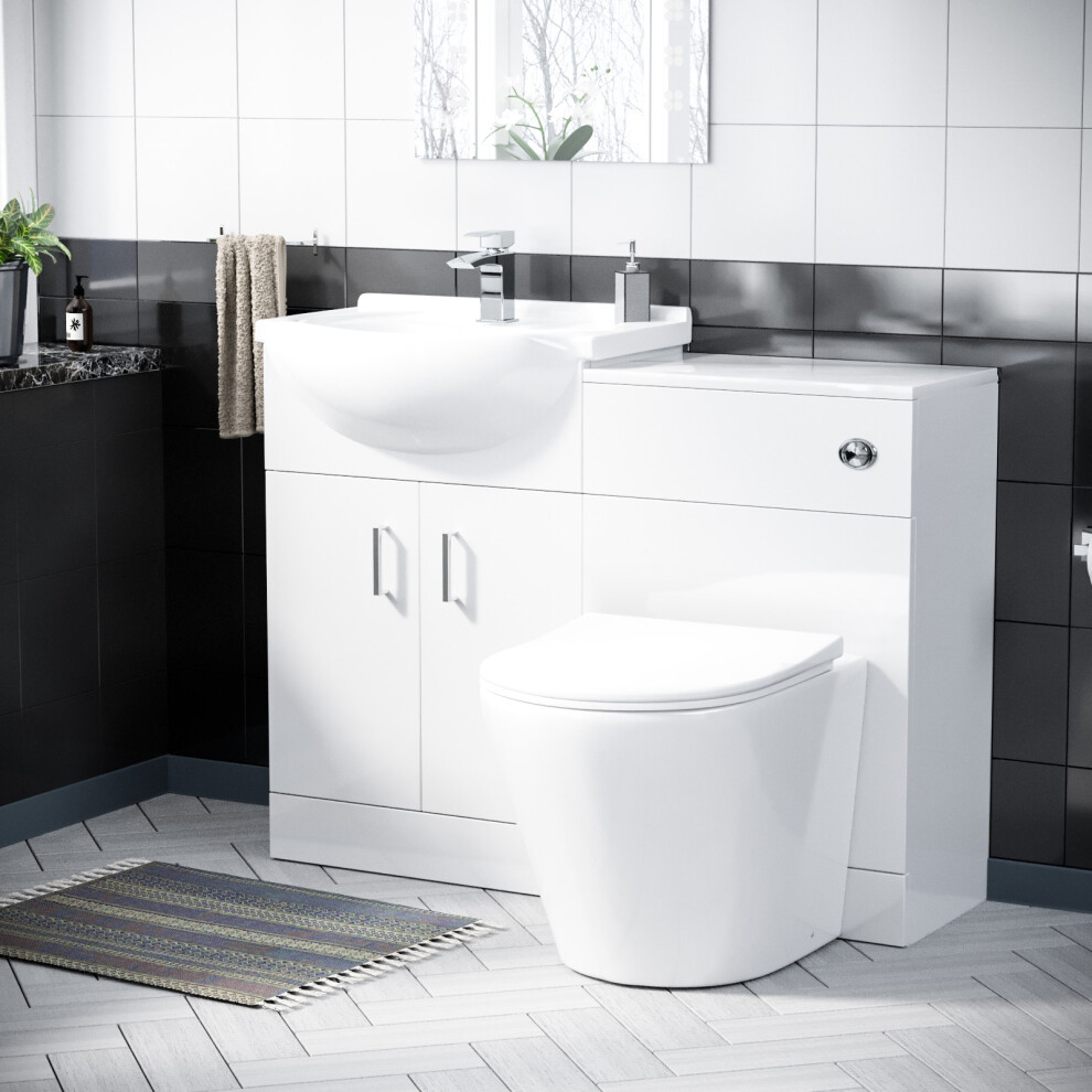 Nes Home 550mm White Vanity Sink Unit, Cloakroom Basin & BTW Toilet WC Flat Pack