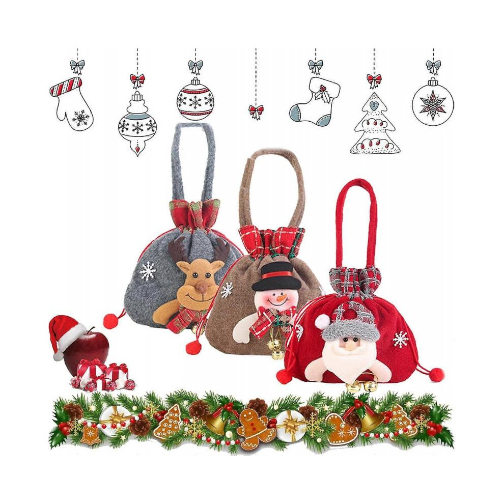 Christmas Gift Doll Bags, small christmas gift bags, Santa Snowman Deer Doll Storage Bag,Christmas Decoration Apple Bag(3pcs)