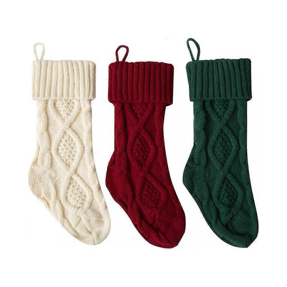 Christmas Stockings Cable Knitted Stocking Unique KnitGift Bag for Xmas Tree Decorations (Red+Green+White, 46cm)