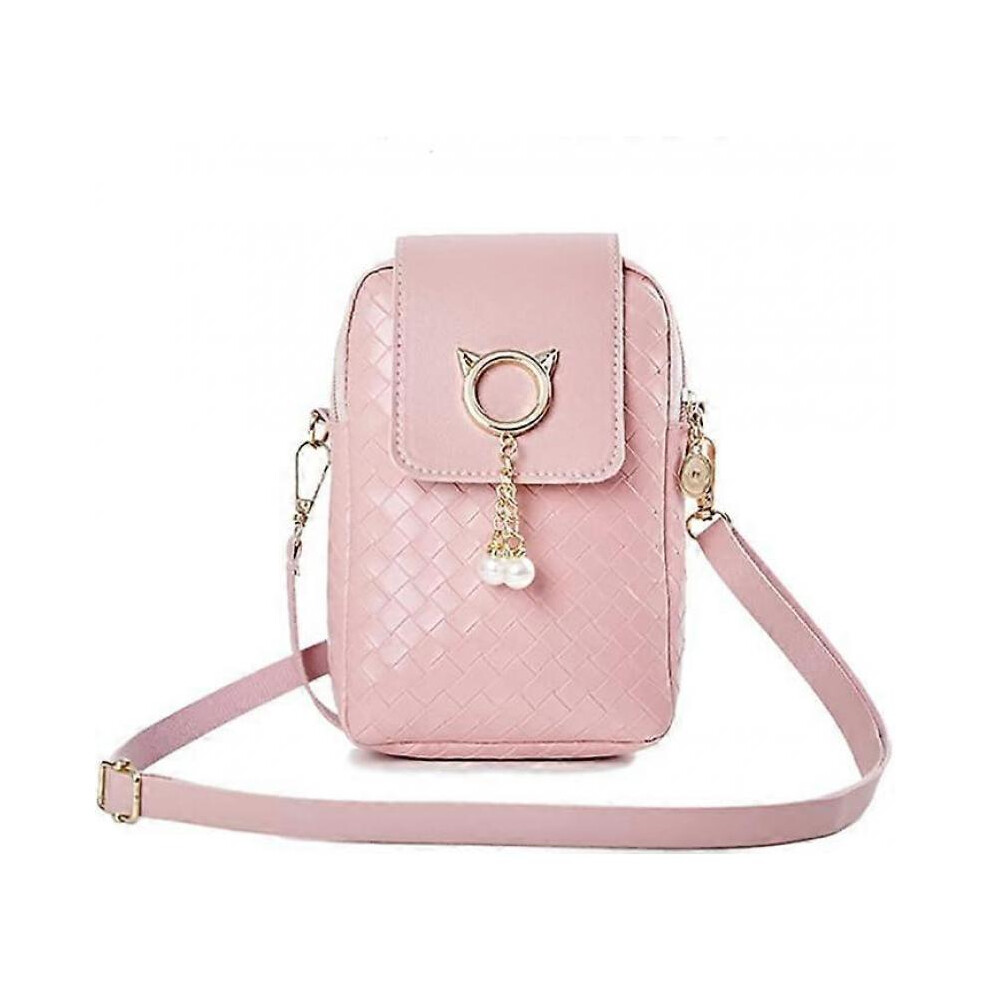Womens Mini Crossbody PU Cellphone Shoulder Bag, Ladies Zipper Phone Purse Smart Wallet Mobile Phone Bag with Adjustable Shoulder Strap for Shopping