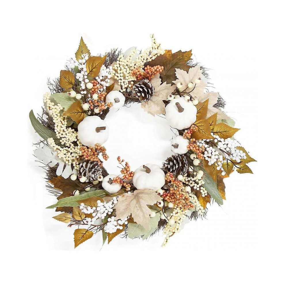 Autumn Wreaths for Front Door - 45cm Autumn Maples Leaf Pumpkin Pine Cone Berry Wreath - Fall Decorations for Thanksgiving Halloween  Home Outdoor