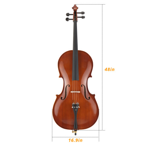 Full Side 4/4 Spruce Panel Cello Tiger pattern process w/ Bag Bow Rosin Bridge Strings 1