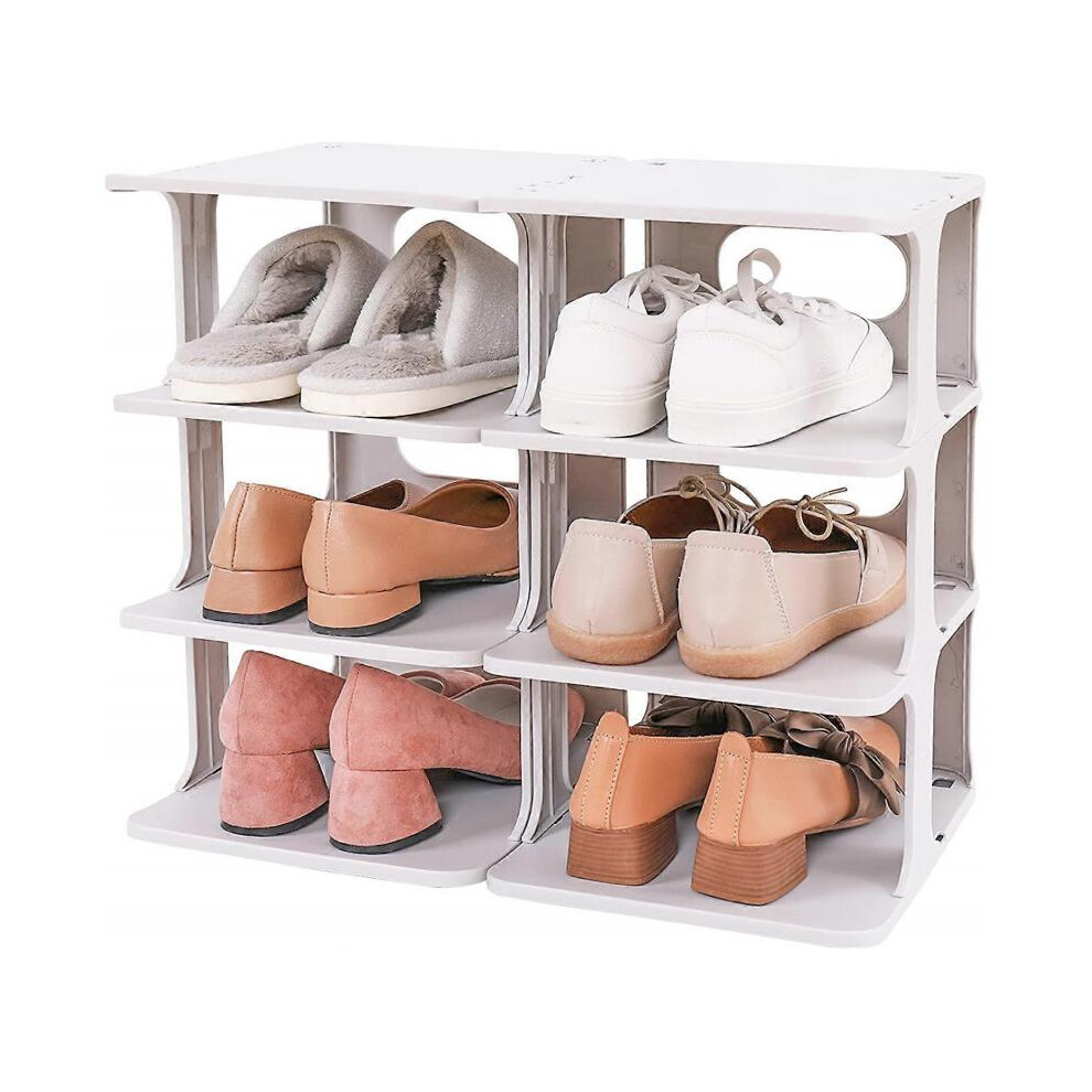 Shoe Organizer for Closet, Free Standing Narrow Shoe Rack Plastic Stackable Shoe Shelf Organizer