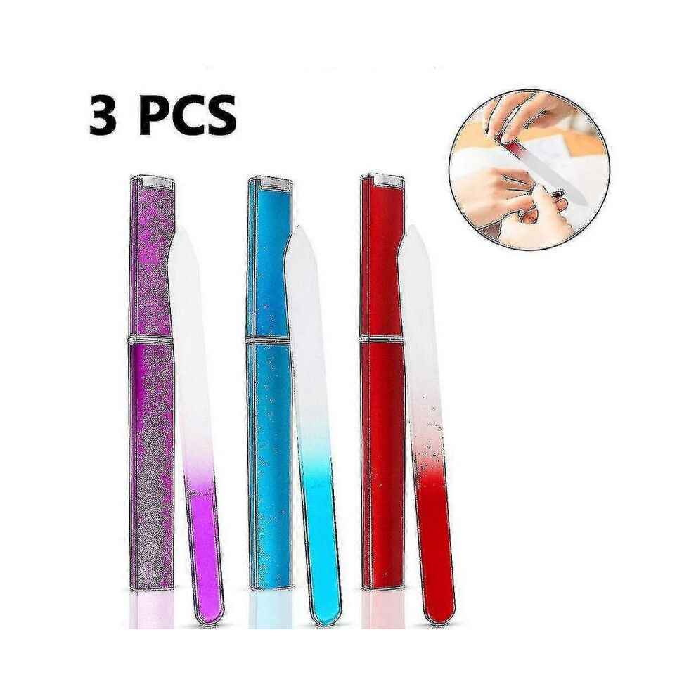 Red/Blue 3 Pack Glass Nail File With Case, Nail Files For Nails, Double Sided