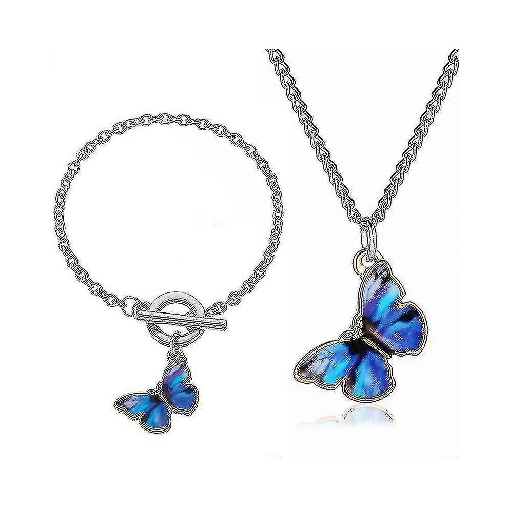 Fashion Butterfly Pendant Necklace Bracelet Set Jewelry Sets for Women Charm Drop Bracelet Bridal Jewelry Party Gifts