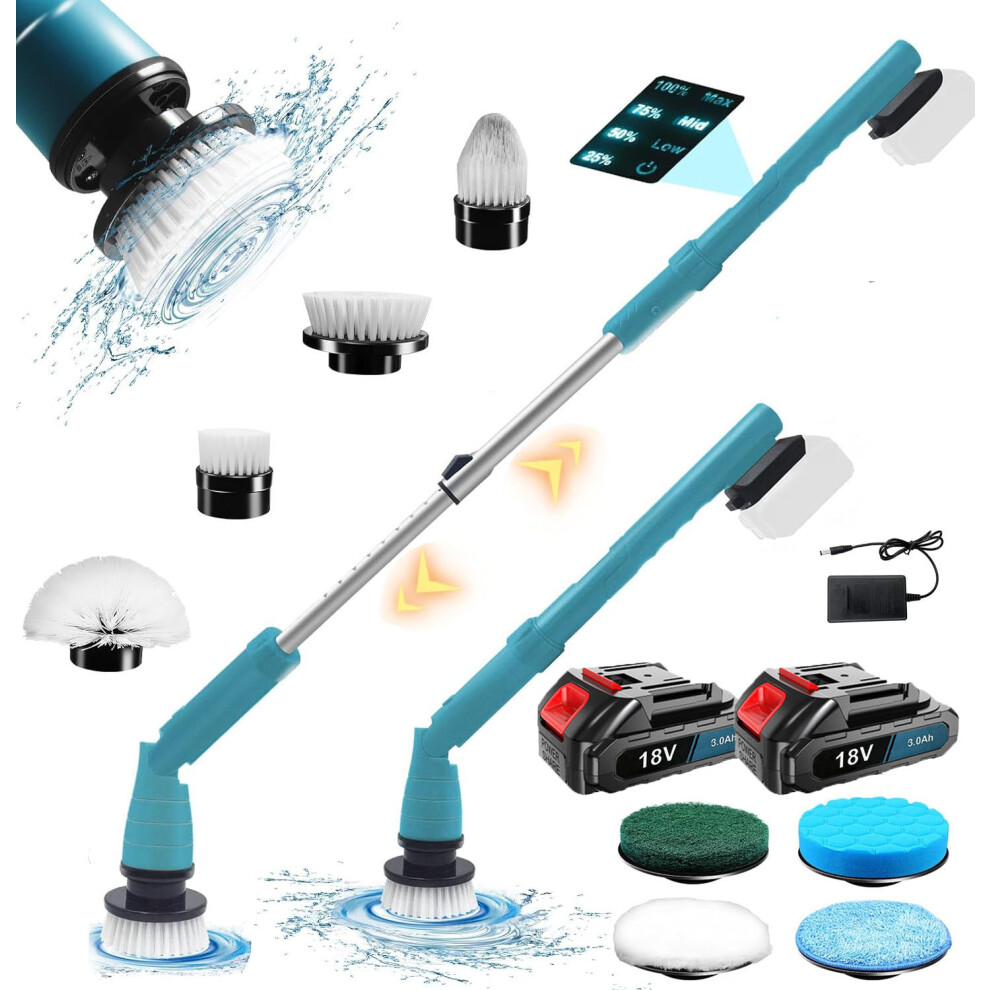 Cleaning Brushes Cleaner Cordless Power Brush Spin Scrubber+2Battery 3.0A+Charger-Makita Compatible