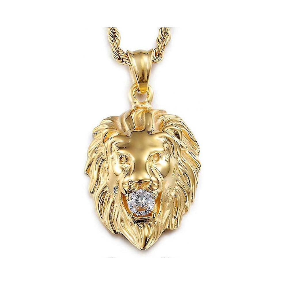 Men's Necklace Lion Pendant Necklace Silver Plated Stainless Steel with Rope Chain 24