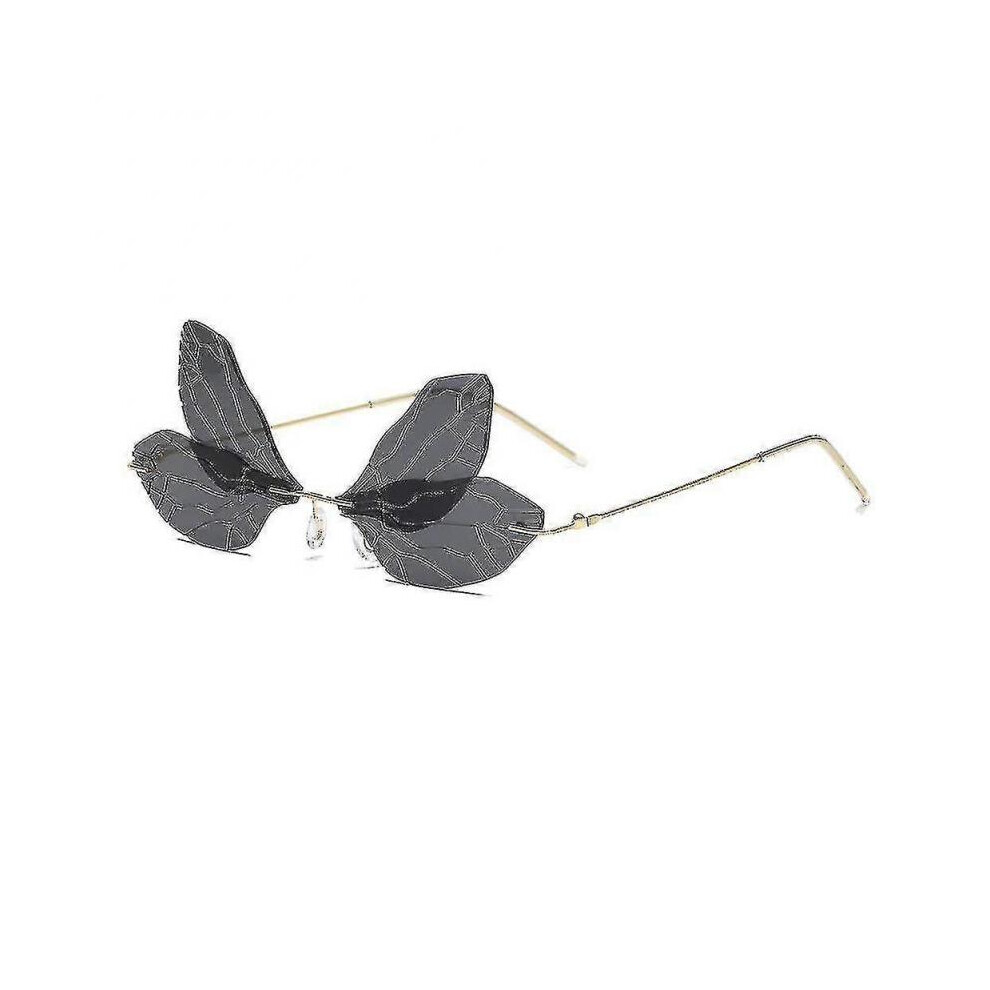 Butterfly Pattern Rimless Metal Frame Sunglasses