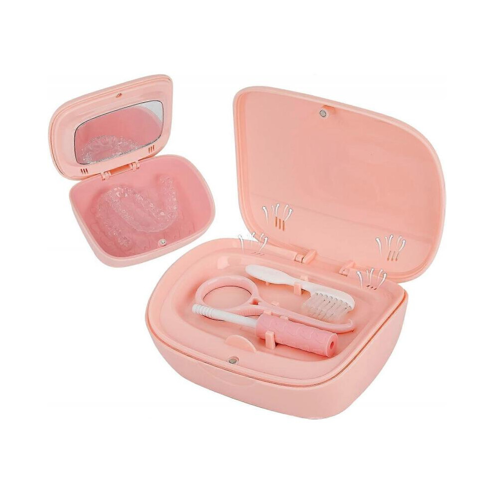 Denture Case, Retainer Case Set - Includes Denture Brush, Chews & Removal Tool - Comes with Mirror for Easy Access