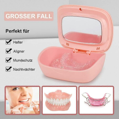 Denture Case, Retainer Case Set - Includes Denture Brush, Chews & Removal Tool - Comes with Mirror for Easy Access 1