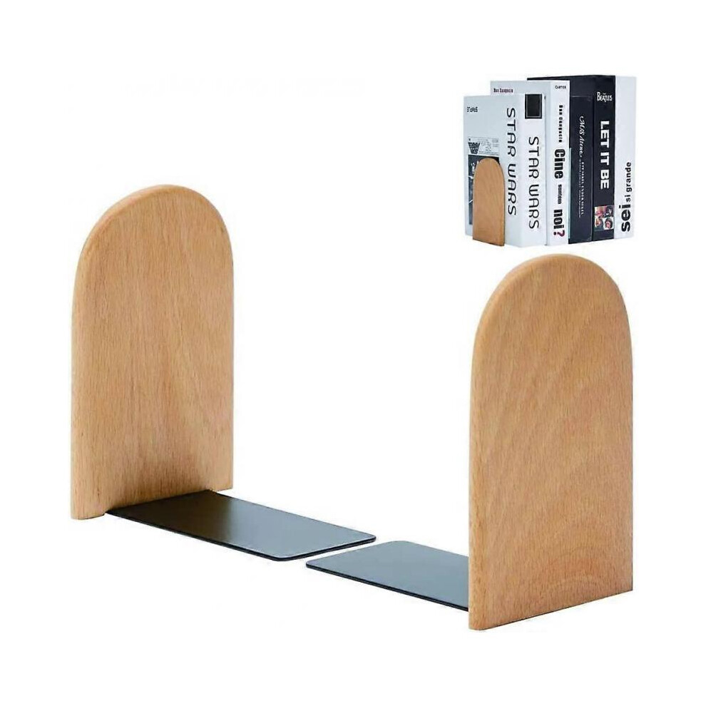 Bookend Holder, 1 Pair Wooden Bookends, Heavy Duty Bookshelf, Wooden Book Stoppers, Non-Slip Bookshelf, (Round Head)